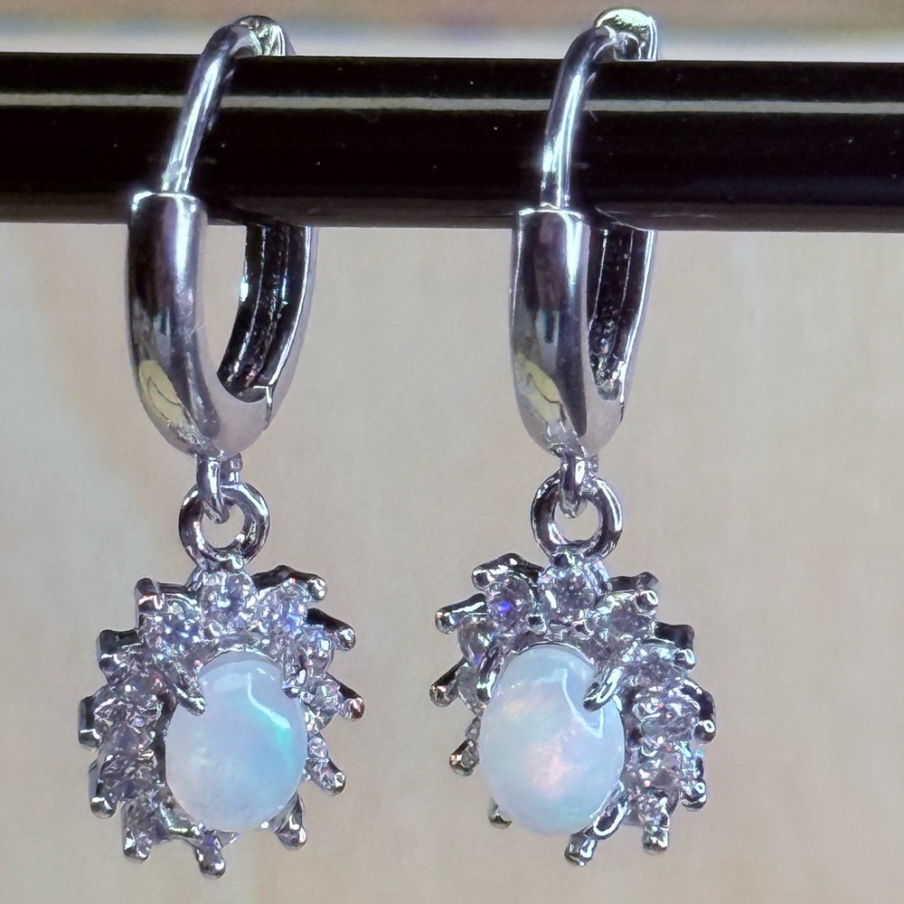 SOLD**Silver Plated Opal Earrings Blue - NIP